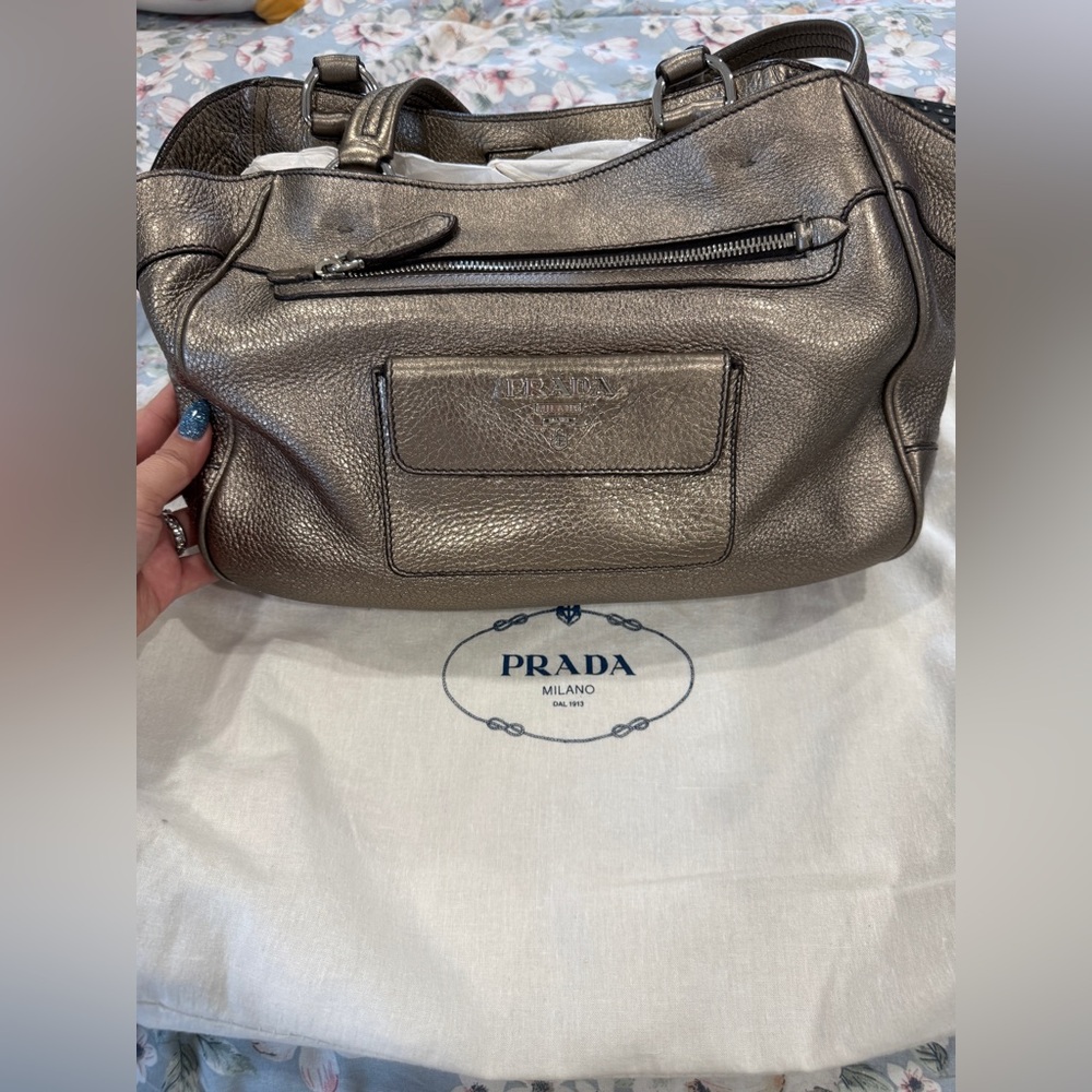 Prada Metallic Vitello Daino Pocket Tote